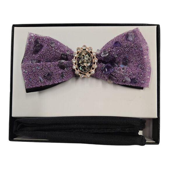 MEN'S  LUXURY GRAVELSTONE  BOW TIE WITH POCKET  SQUARE. SBT55. - Picture 2 of 3